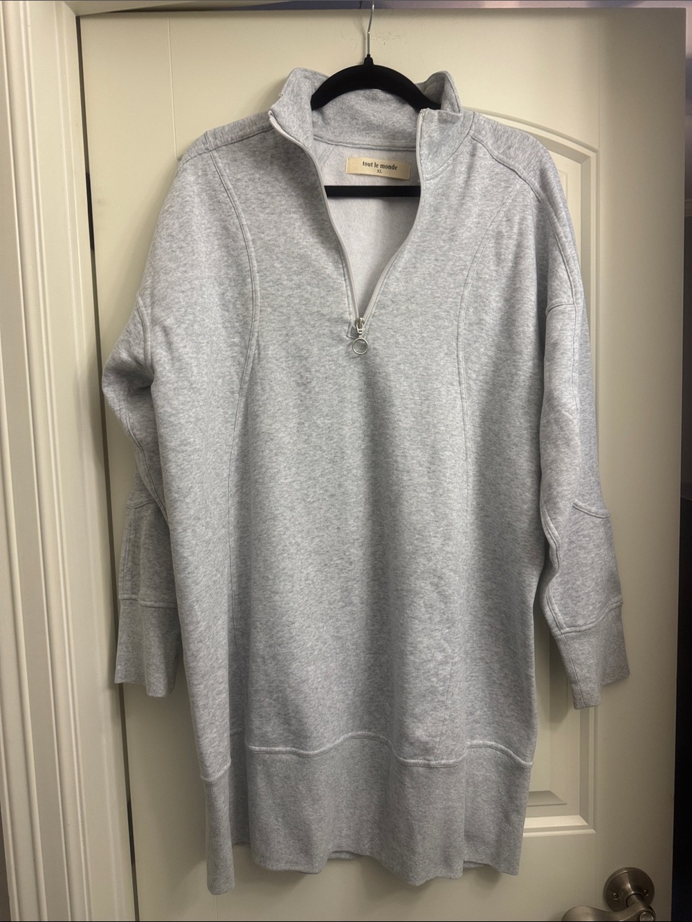 Vici Tout Le Monde Light Gray Half-Zip Turtleneck Sweater Tunic, mini dress, XL